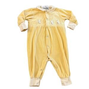 Vintage Yellow French Mice footies - SUCRE D'ORGE BABY VELOUR FOOTIE